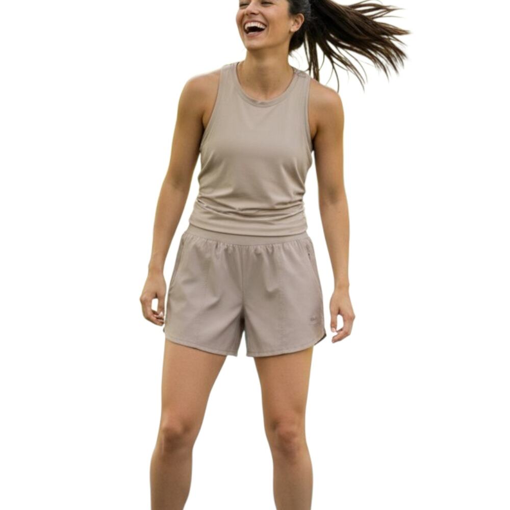Tek Gear Sport Shorts Womens XL Brown Mocha Pull On Zip Pocket Mid Rise 4" Insea